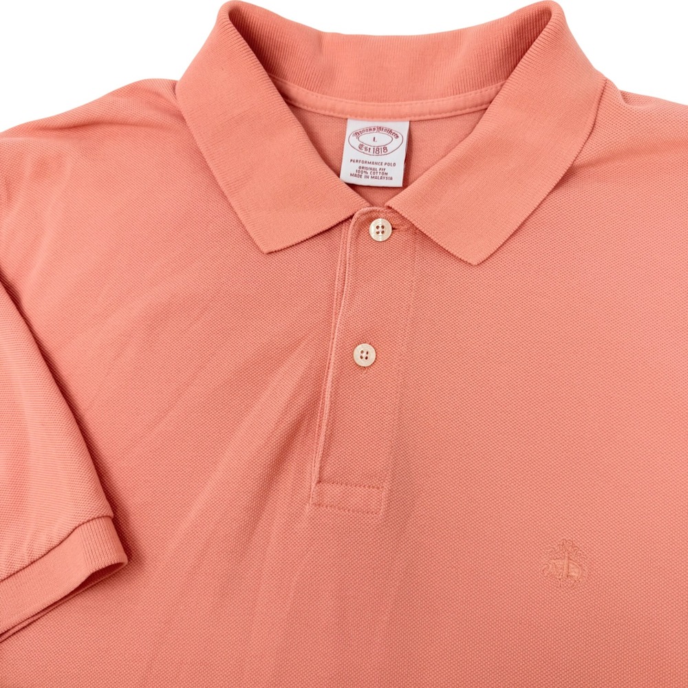 Brooks Brothers Mens Large Performance Polo Shirt Coral Pink Cotton Original Fit